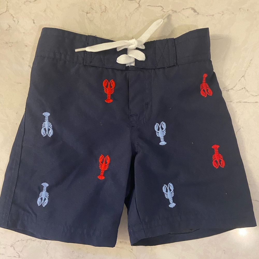 Janie and Jack Navy Swim Trunks with Red and Blue Lobsters